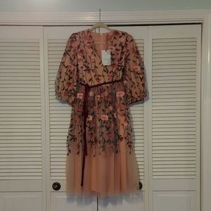 JessaKae Pink Floral and Tulle Midi Dress